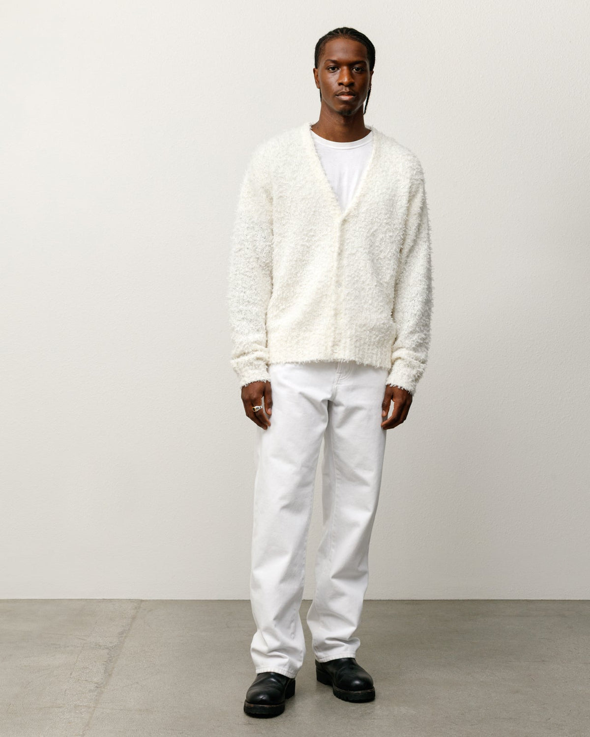 Textured Cardigan Mens Long Sleeve In Off White