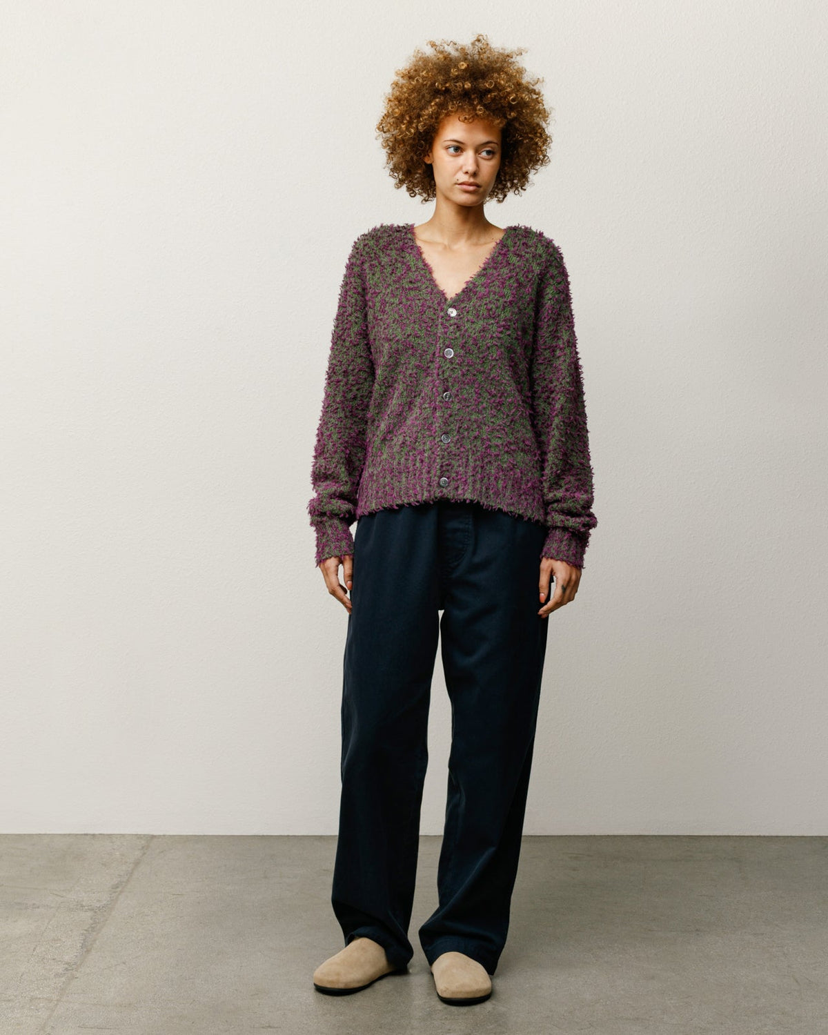 Textured Cardigan Mens Long Sleeve In Purple/green
