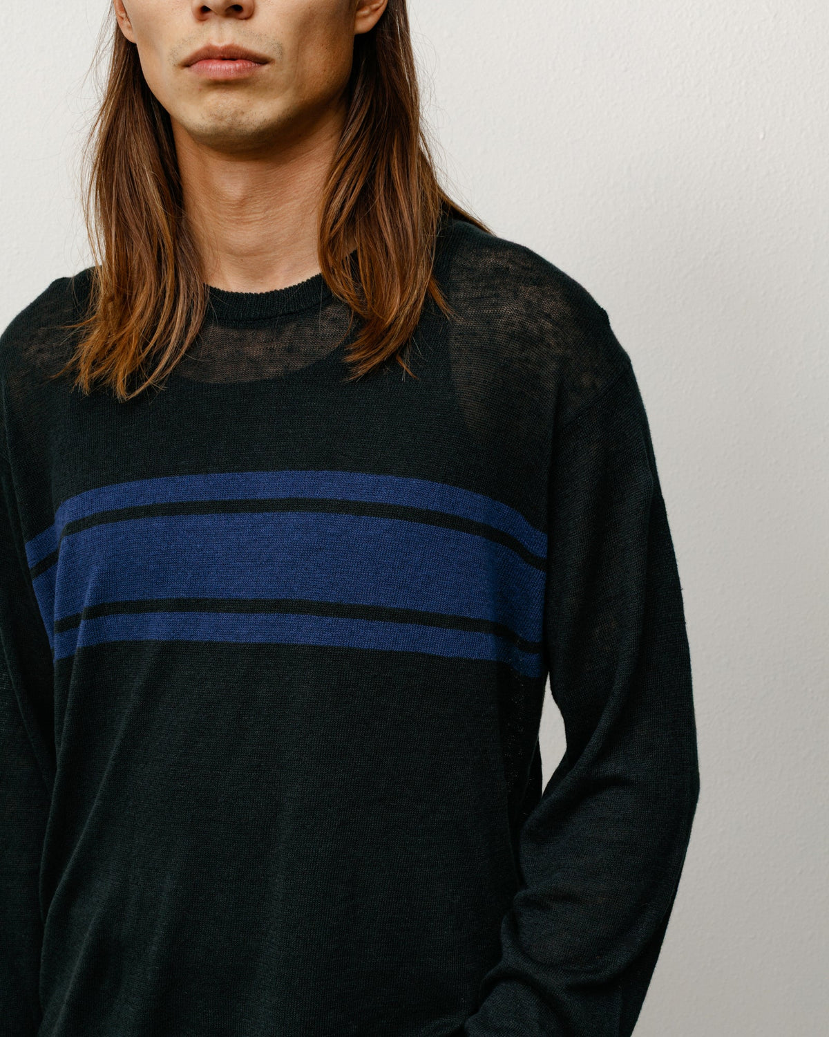 Lightweight Striped Sweater Pullover in the color Black