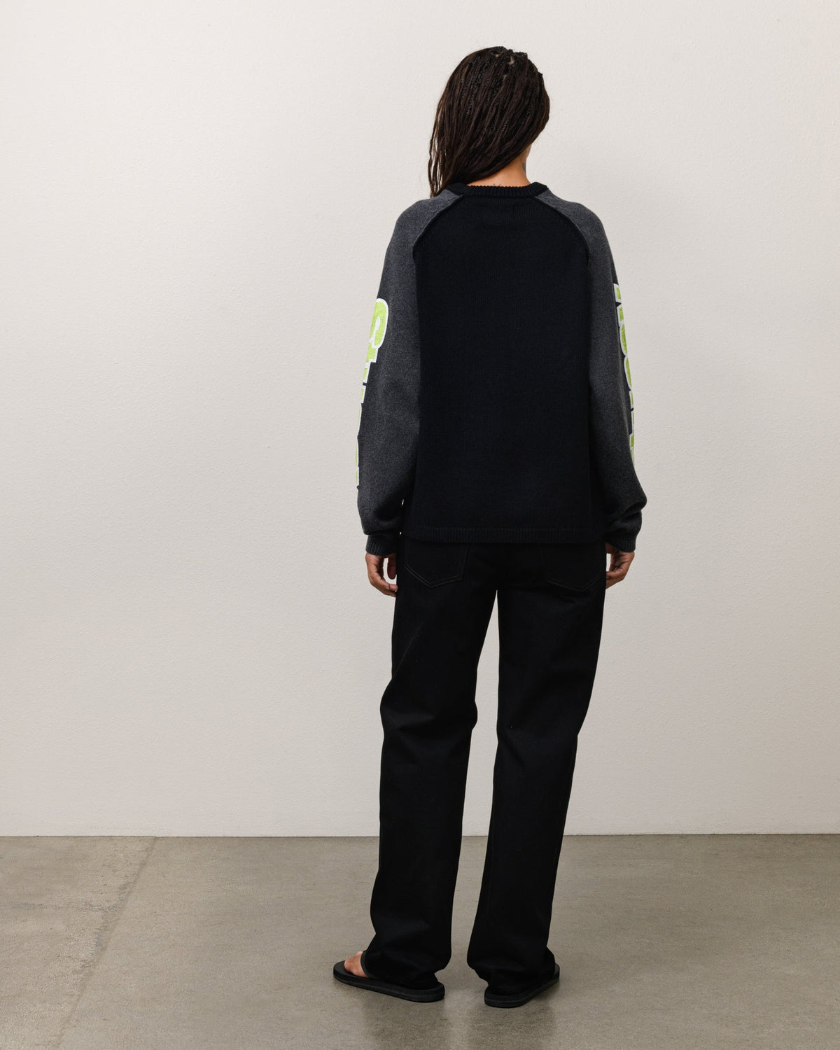 Two Tone Raglan Sweater Unisex Long Sleeve In Black