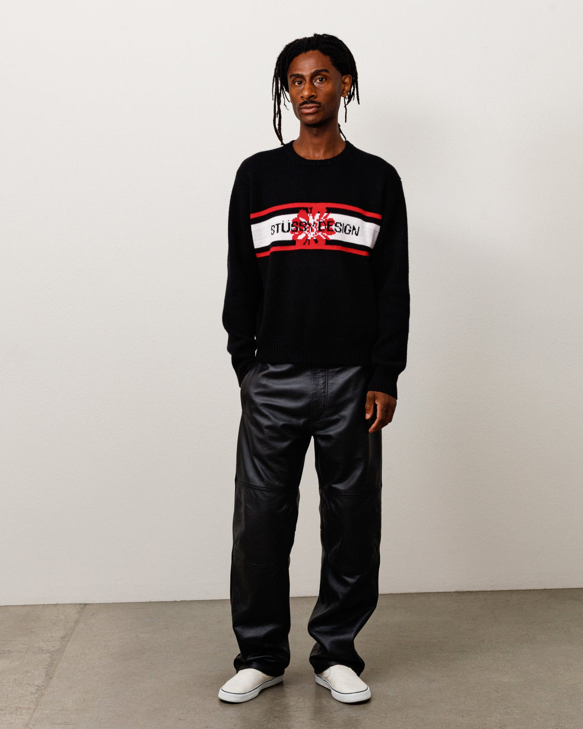 Striped Hibiscus Sweater Unisex Long Sleeve In Black