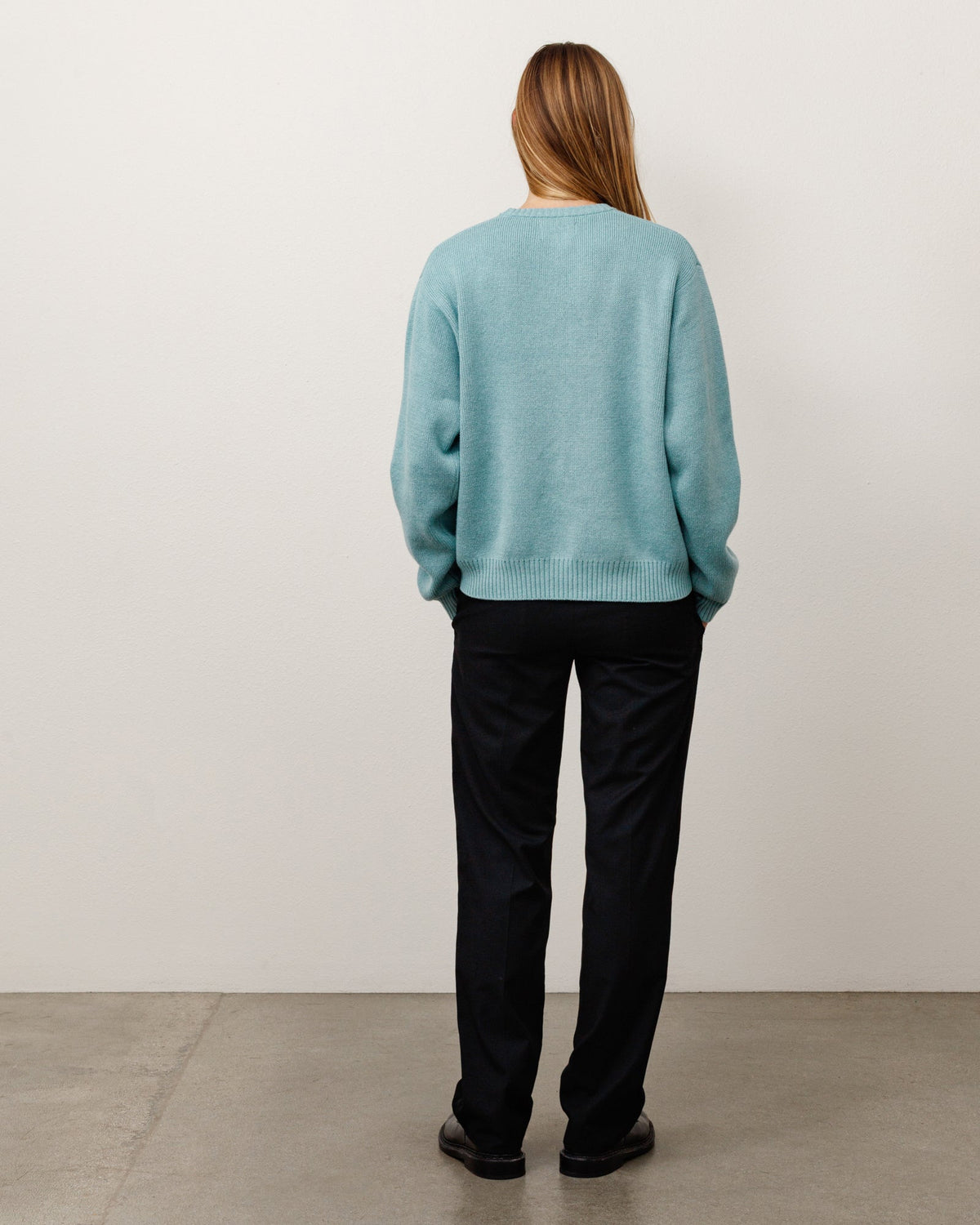 Striped Hibiscus Sweater Unisex Long Sleeve In Dusty Blue