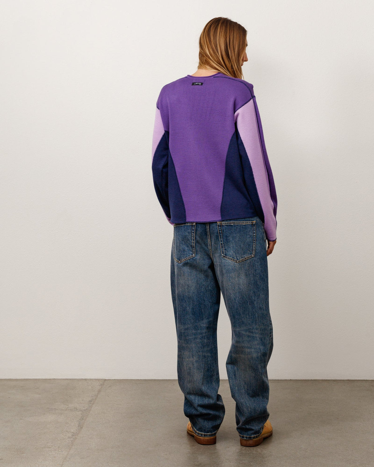 Wave Knit Sweater Unisex Long Sleeve In Lavender