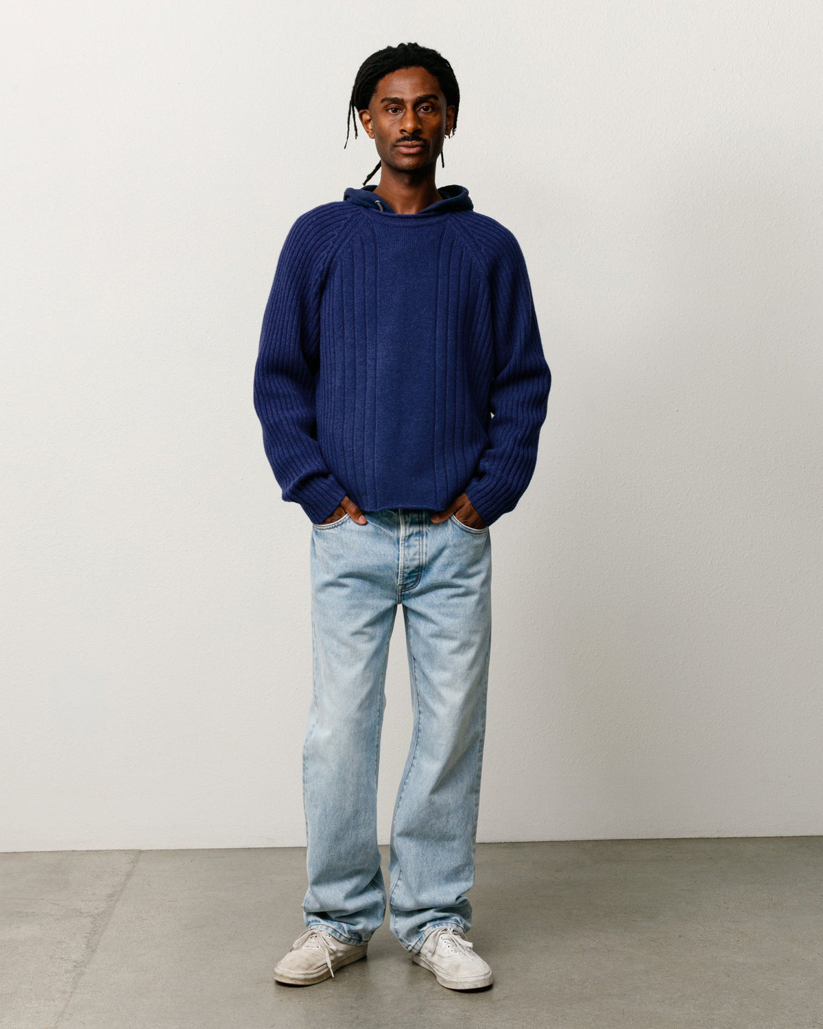 Merino Roll Neck Sweater Unisex Long Sleeve In Blue