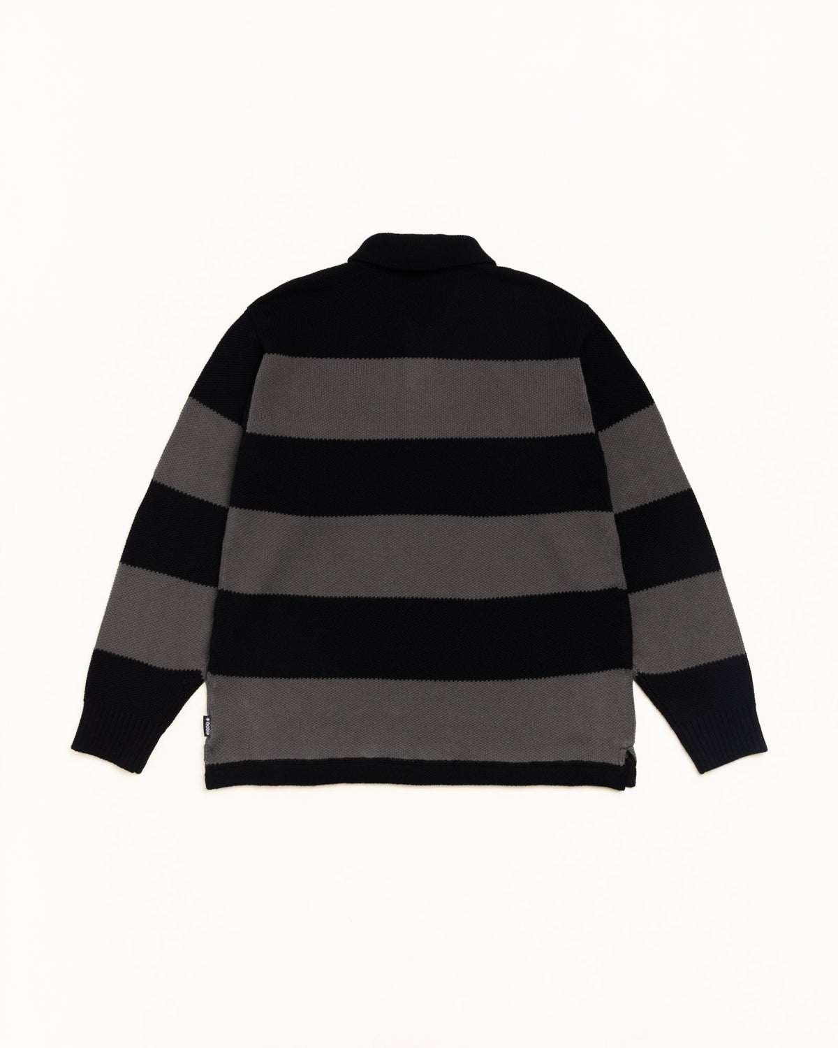 Pique Knit Stripe Rugby Unisex Long Sleeve In Black