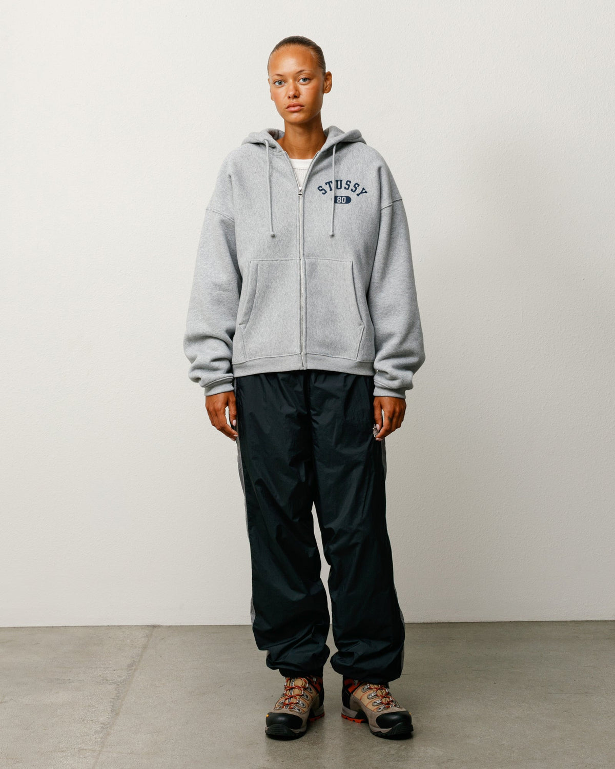 Varsity Zip Hood Unisex Long Sleeve In Grey Heather