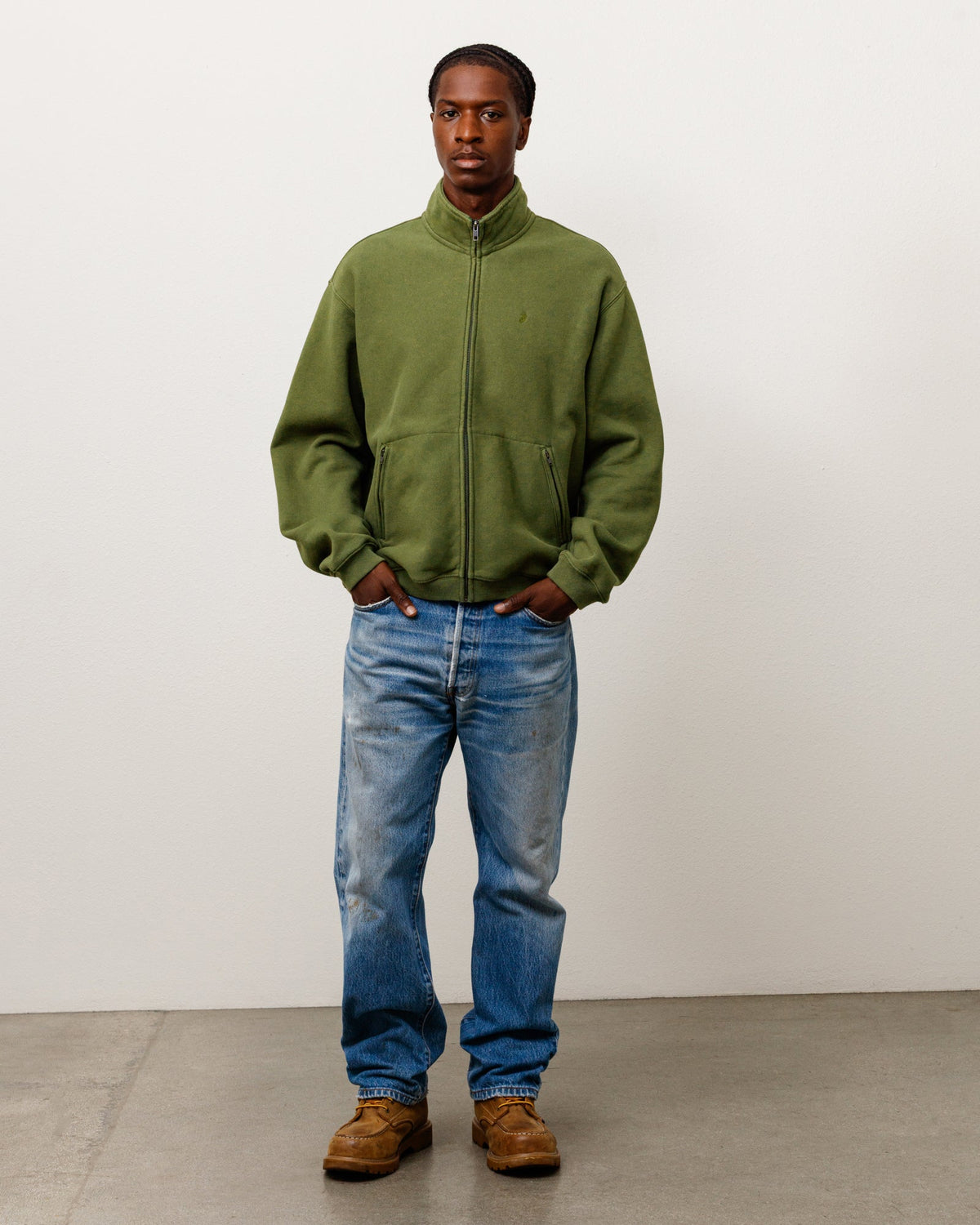 Zip Fleece Mock Neck Unisex Long Sleeve In Green
