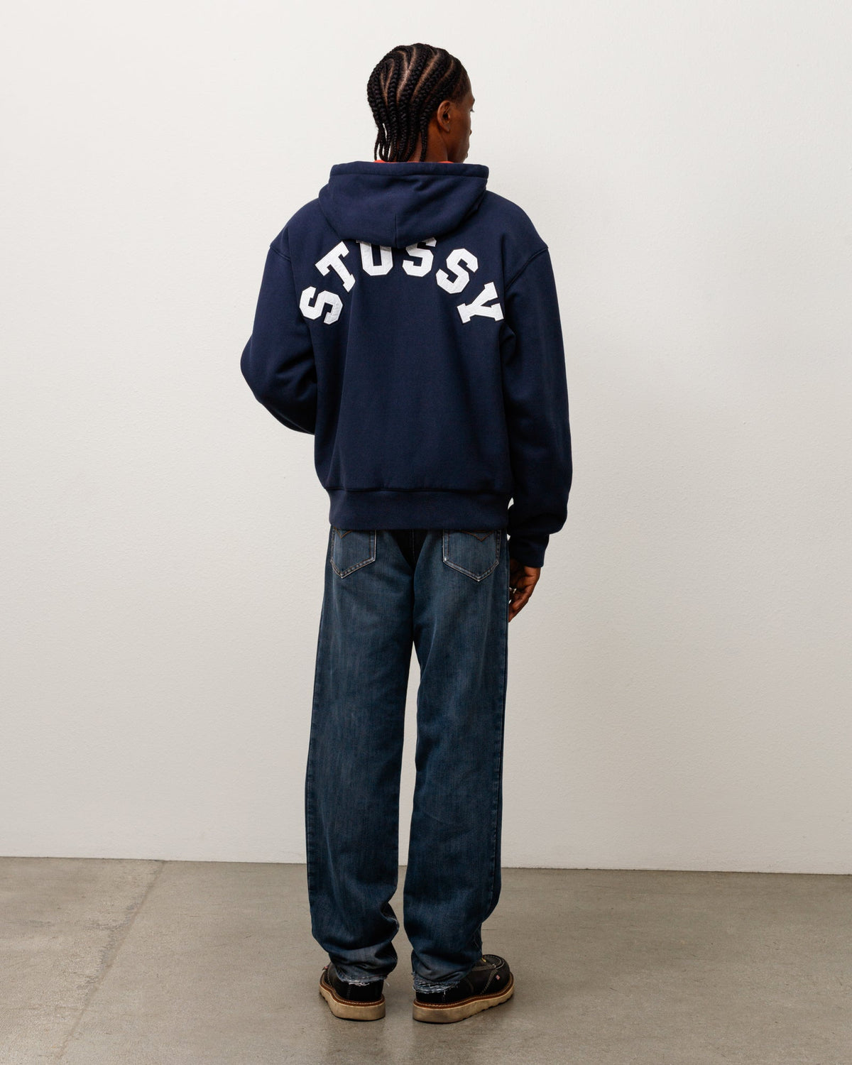 Double Faced Zip Hood Unisex Long Sleeve In Navy