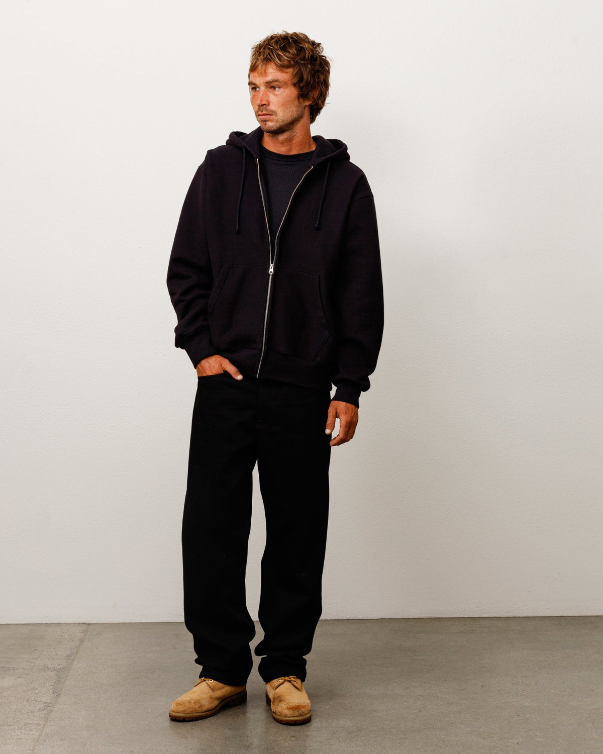 Sweats Zip Hoodie Unisex Long Sleeve In Black