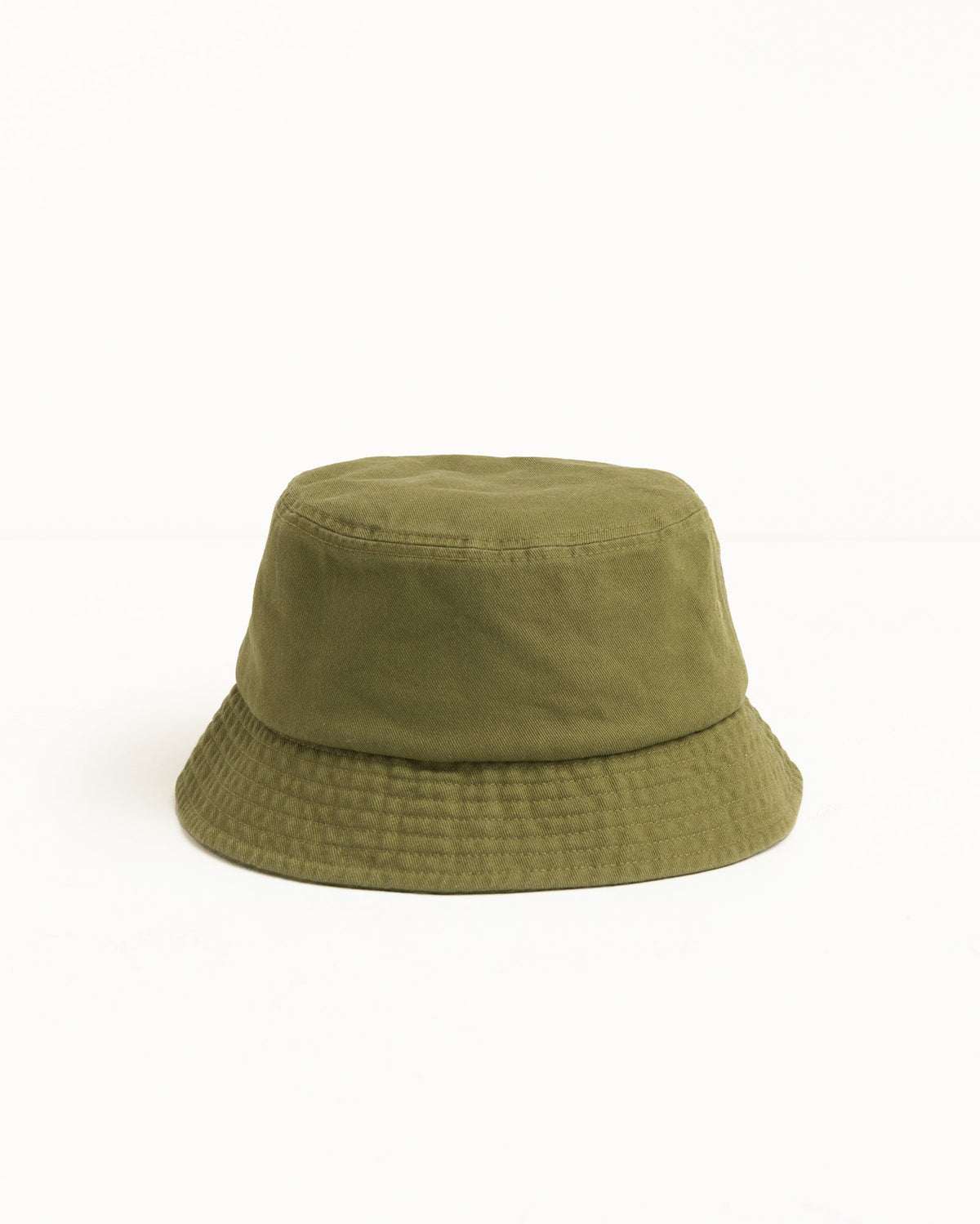 Stock Bucket Hat headwear in olive washed cotton twill, unisex by Stüssy