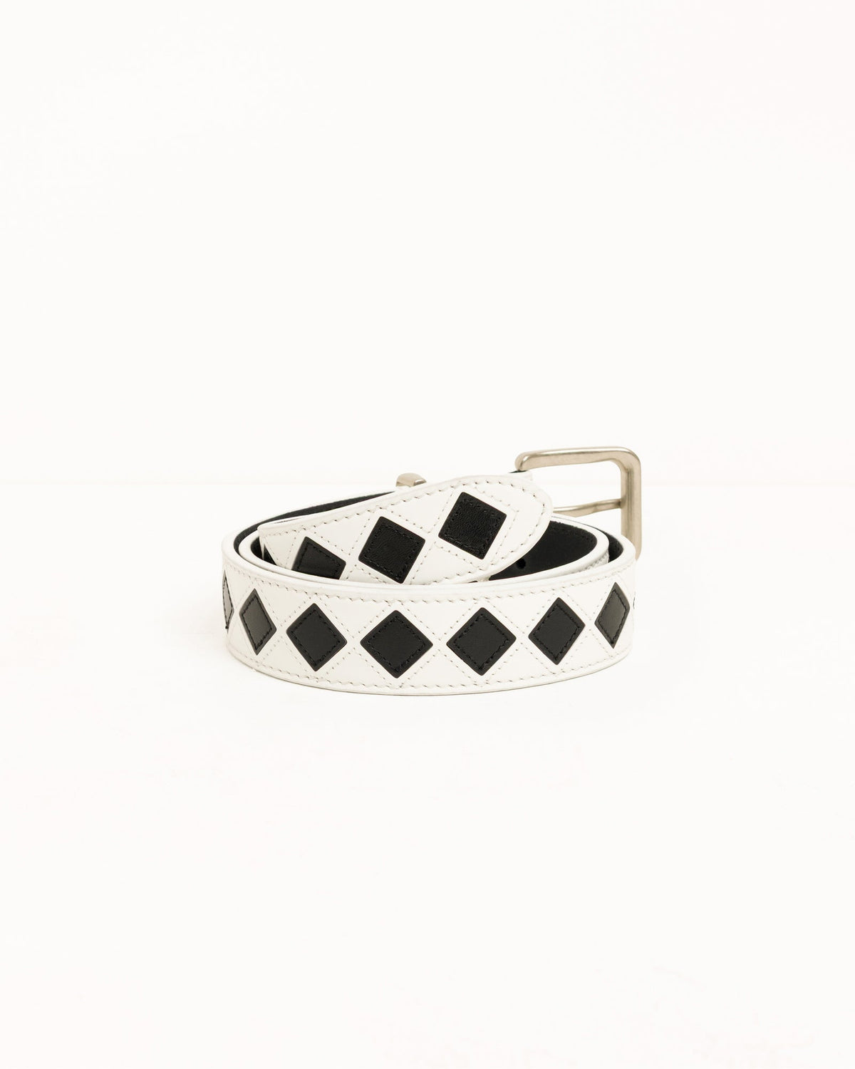 Leather Argyle Belt Unisex In Bone