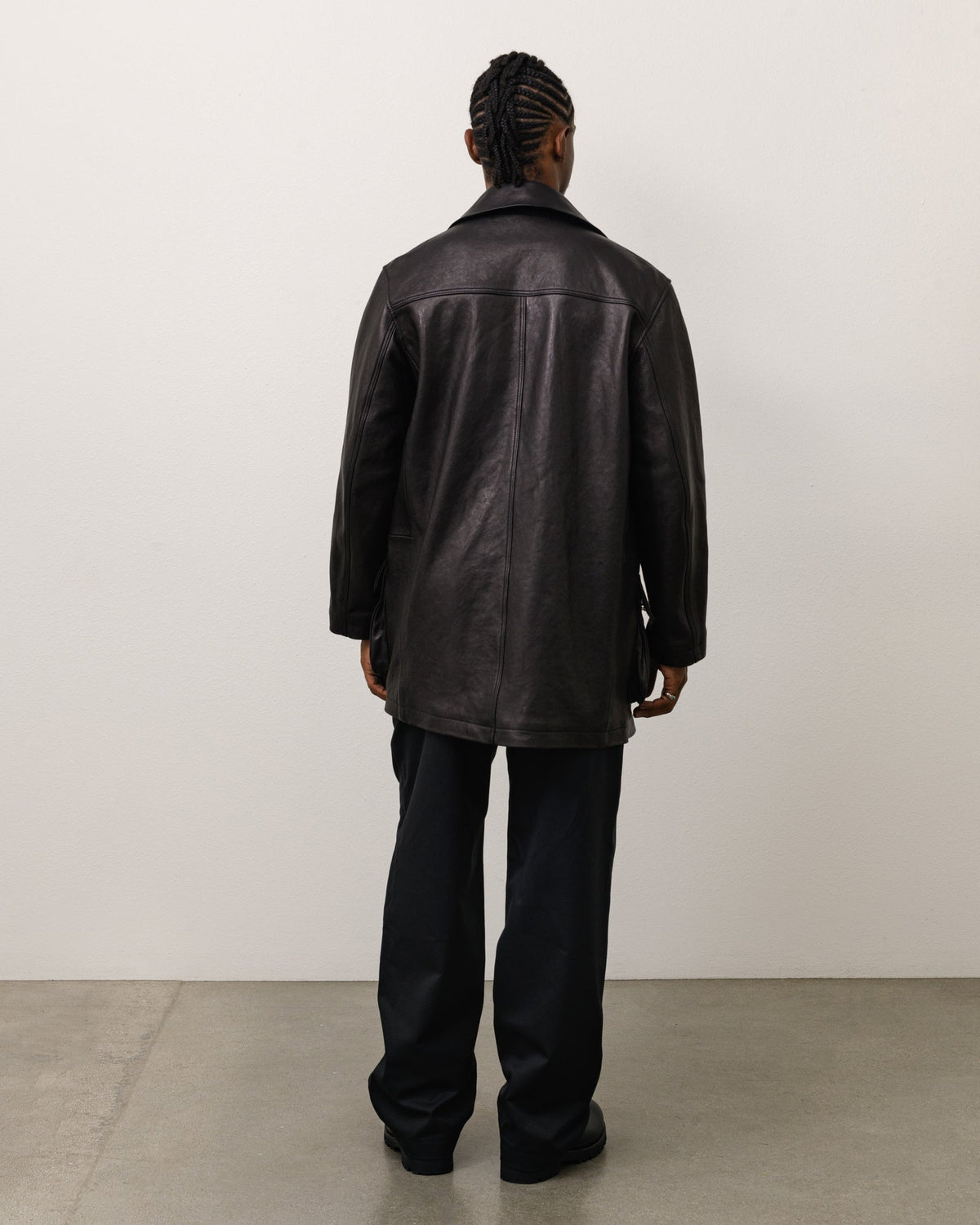 Leather Fireman Jacket Unisex Long Sleeve In Black