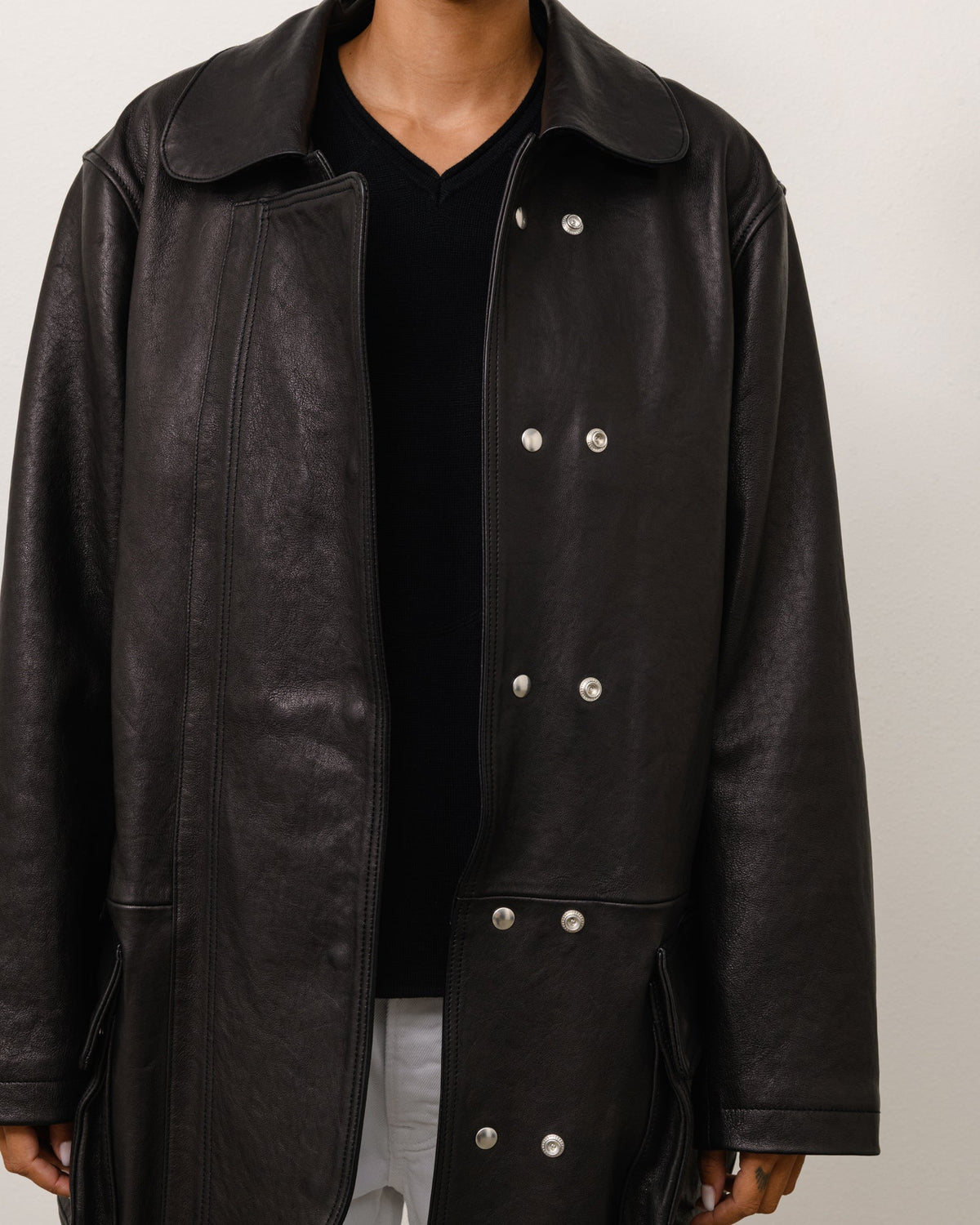 Leather Fireman Jacket Unisex Long Sleeve In Black